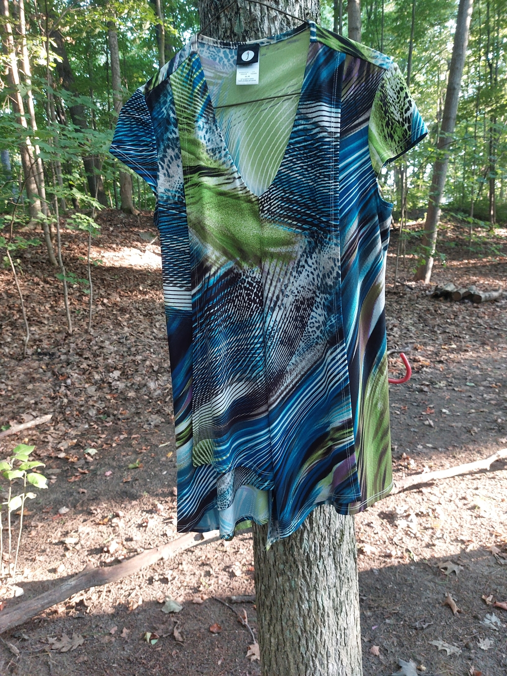 Vibrant Blue & Green V-Neck j Brand Blouse